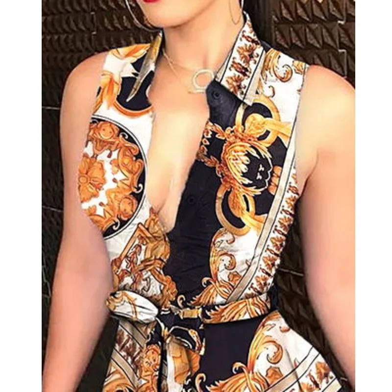 Плиссированное цельнокроеное модное платье с пуговицами и принтом спереди