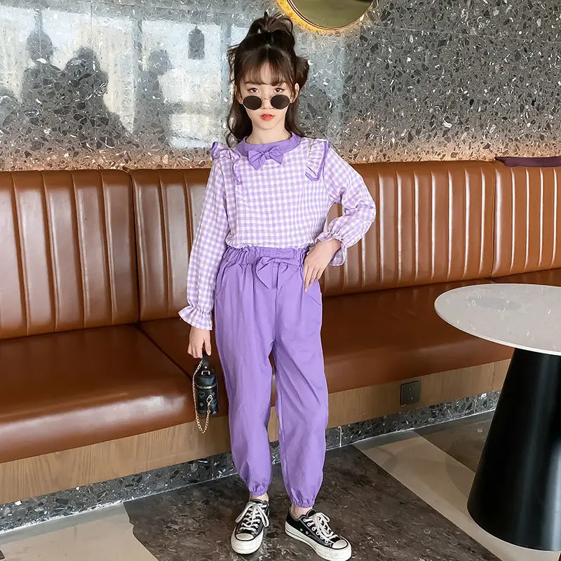 Футболка с длинным рукавом и брюки в клетку на возраст 6-12 лет | Детская одежда