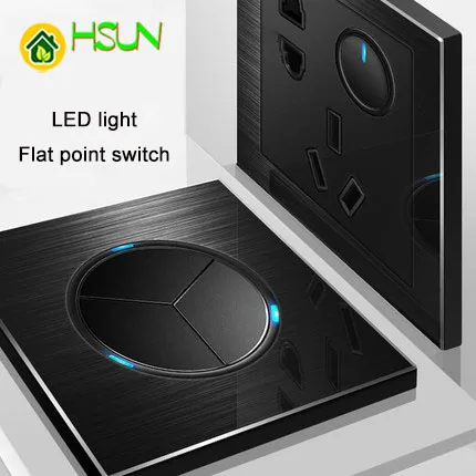 Aluminum alloy panel 86 type 1 2 3 4 gang way black Switch socket light Europe Industry France Germany UK led | Обустройство дома