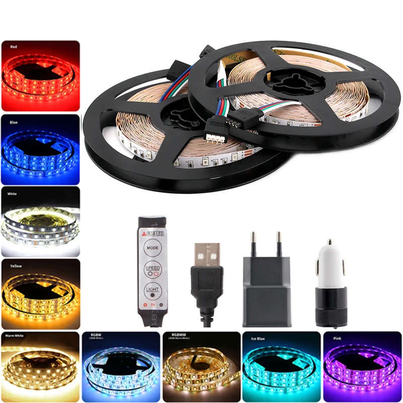 DC 5 В RGB Светодиодные полосы светильник s Водонепроницаемый ТВ ПОДСВЕТКА м 2835 24Key