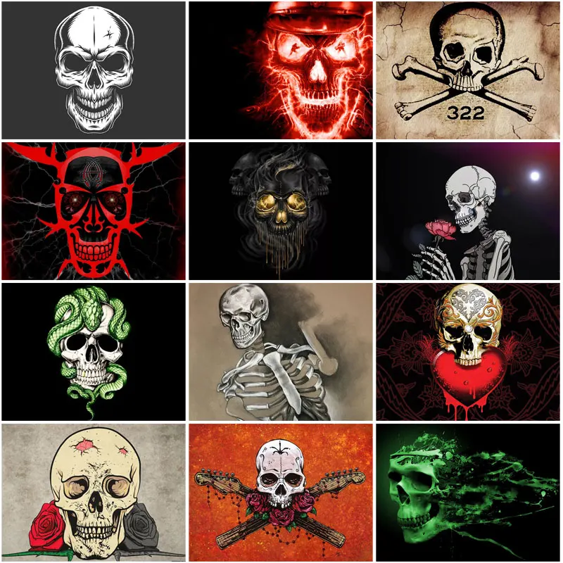 

Diamond Painting 5D Diy Skull Skeleton Diamond Embroidery Full Round& Square Drill Diamond Mosaic Cross Stitch Home Decor