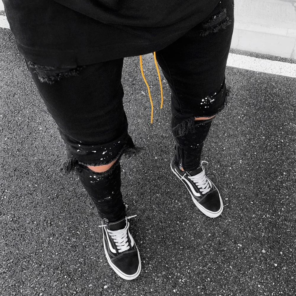 

Men Jeans 2021 New Stretch Destroyed Ripped Paint Point Design Fashion Ankle Zipper Skinny Jeans for Men Streetwear Jeans Pants