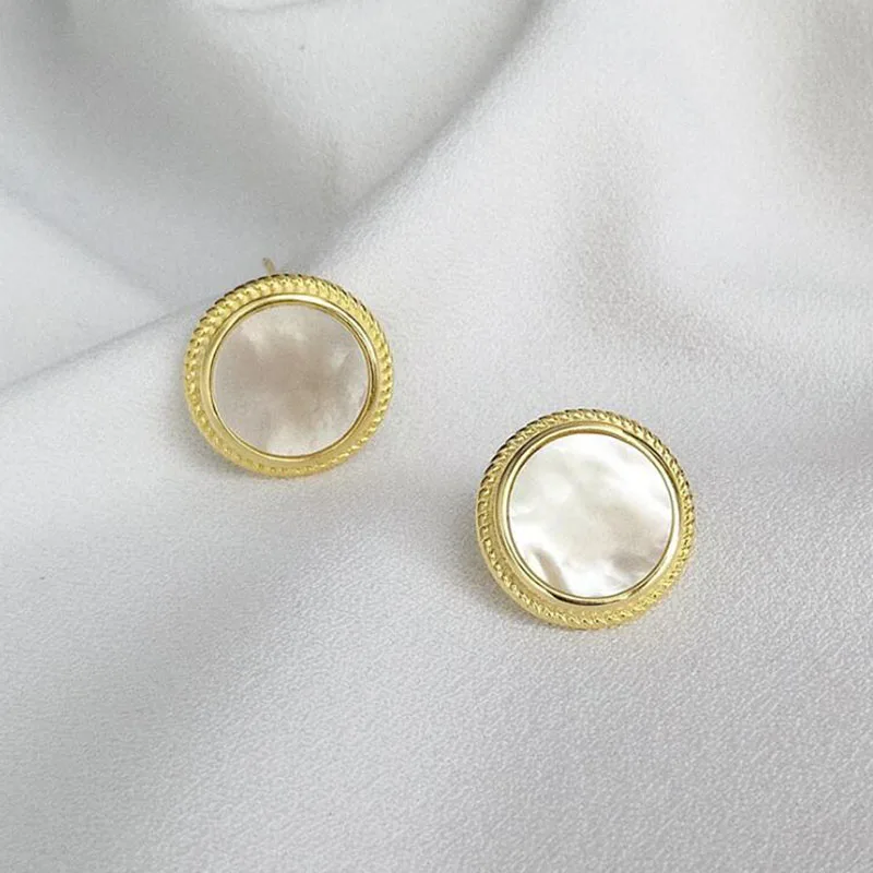

Real 925 Sterling Silver Stud Earrings For Women Statement Natural Sea Shell Gold Earring Party Gifts Accessories