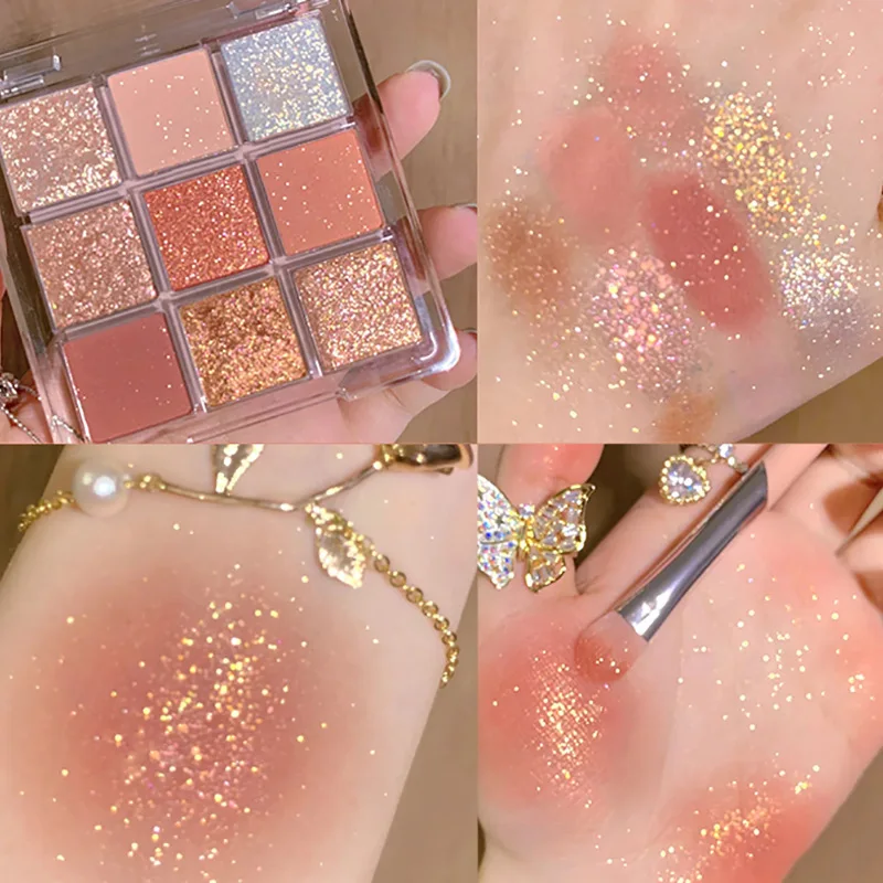 

9 Colors Shiny Shimmer Eyeshadow Palette Waterproof Glitter Diamond Pigment Soft Girl Eye Shadow Powder Makeup Cosmetic