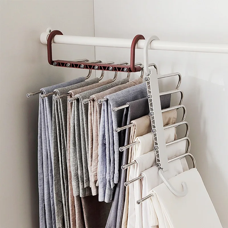 

Wardrobe Hanger 5 in 1 Trouser Storage Rack Adjustable Pants Tie Storage Shelf Closet Organizer Stainless Steel Clothes Hanger