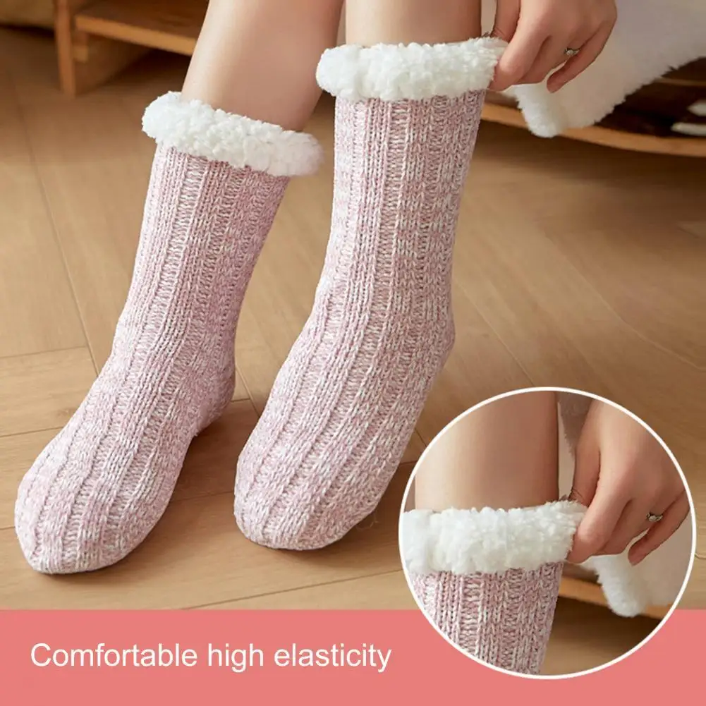 

1 Pair Thermal Knitted Socks Women Floor Socks Non-Slip Silicone Middle Tube Socks for Women Thickened Plush Socks носки женские