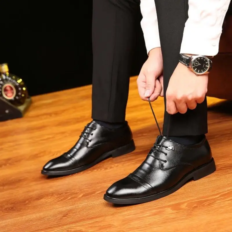 

New Men's Fashion Pu Lace Up Business Casual Shoes Formal Shoes Gentleman Style Bridegroom Shoes Hot Men's Shoes AQ065
