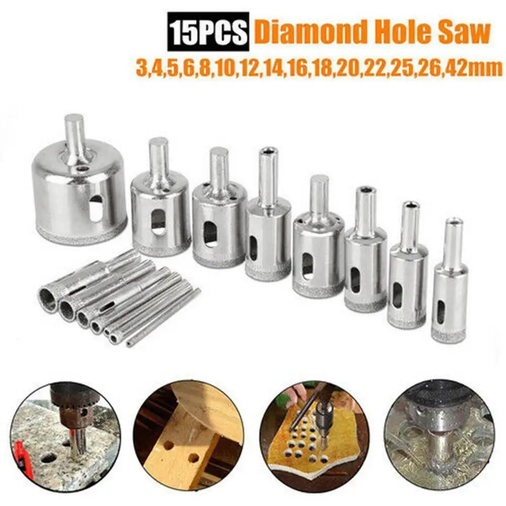 

15Pcs Hole Opener Diamond Glass Ceramic Marble Hole Opener Rounding Grinder Home Tool