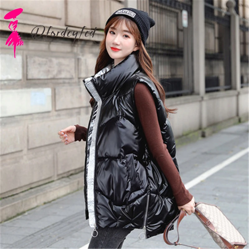 

Autumn Winter Parkas Women Clothes High Quality 2021 New Women Down Cotton Vest Short Shiny Face Stand Collar Waistcoat Z579