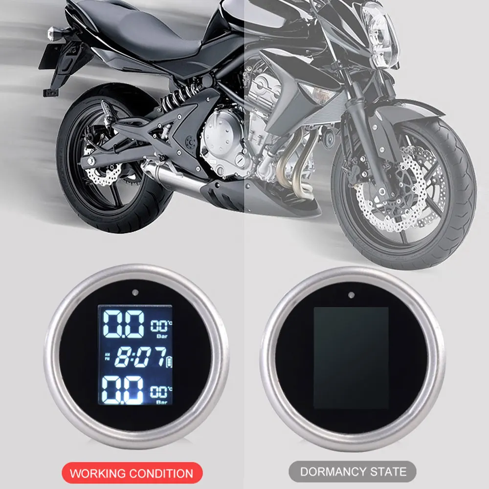 

Motorcycle TPMS Motor Tire Pressure Tyre Temperature Monitoring Alarm System with 2 External Sensors Tire Pressure Alarm