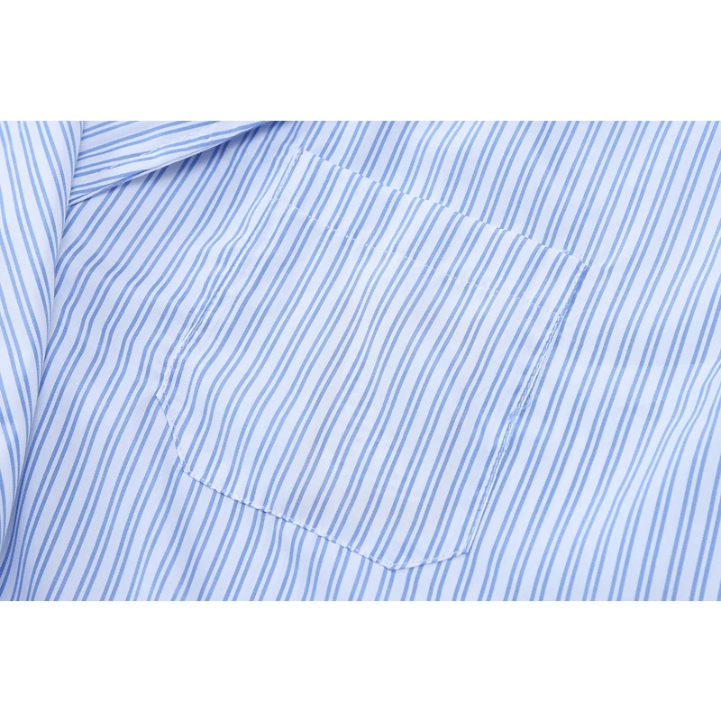 Блузка Женская Асимметричная в голубую полоску свободная рубашка с отложным