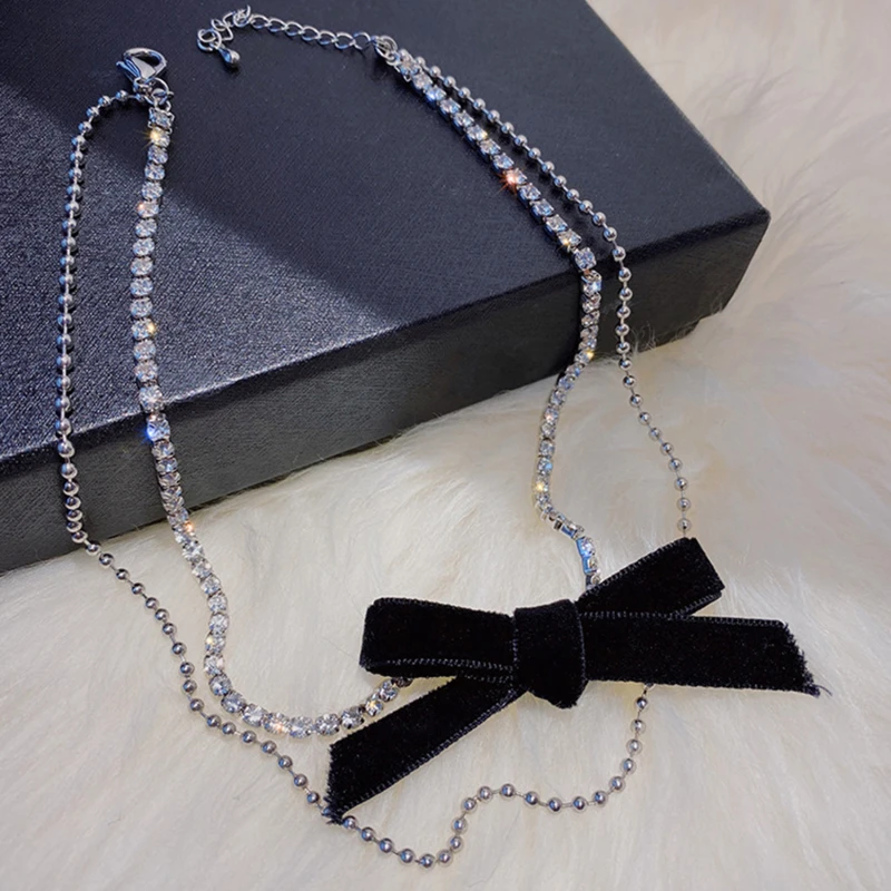 Роскошные Блестящие Стразы ожерелье с бантиком для женщин и девочек черный