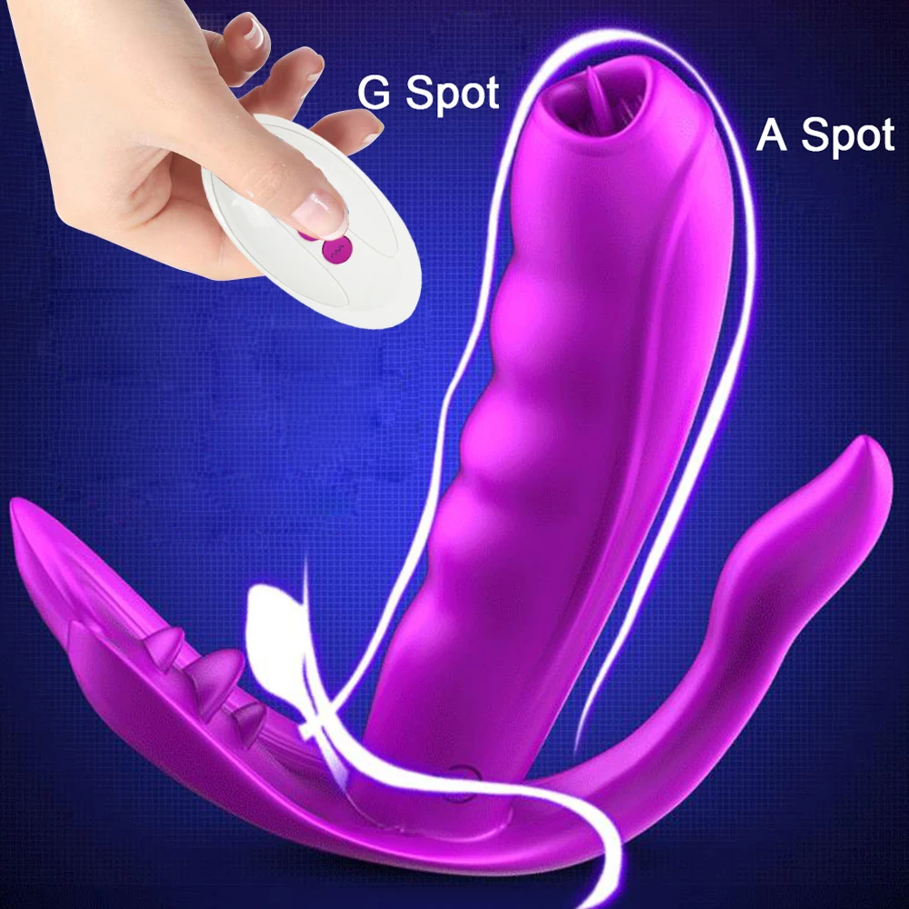 Вагинальный вибратор с подогревом и языком Женский носимый фаллоимитатор