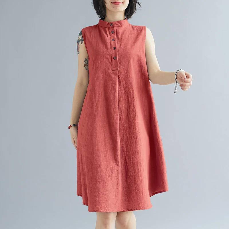 

New 2021 Summer Women Loose Linen Sleeveless Long Dress Femme Casual Plus Size Clothing Fashion Party Dresses Vestidos X001