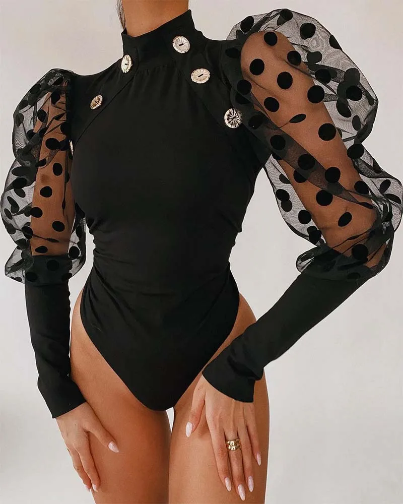 Trend Bodysuit Women Long Sleeve Bodycon Dot Blouse Sexy 2022 Spring Autumn Streetwear Club Party Outfits Casual Female Clothing