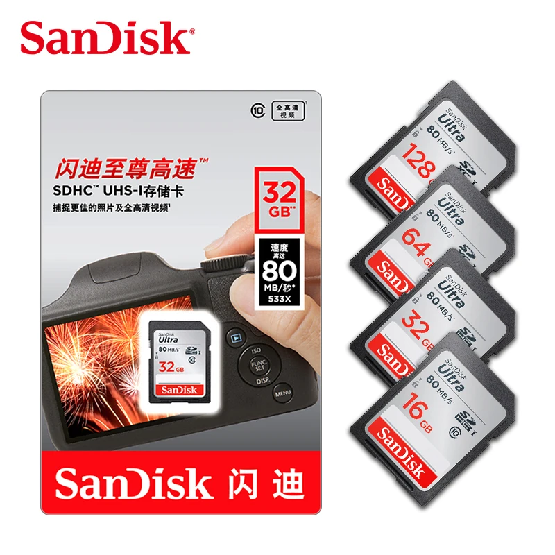 

SanDisk Ultra Memory Card SDHC/SDXC SD Card Class10 16GB 32GB 64GB 128GB Cards C10 UHS-I 80MB/s Flash Card for Full HD Camera