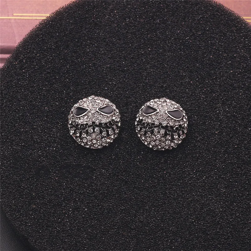 Серебряные Круглые Кристальные серьги Jack, Кошмар перед Рождеством, Мультяшные готические вечерние ювелирные изделия, женские серьги-гвоздики с черепом