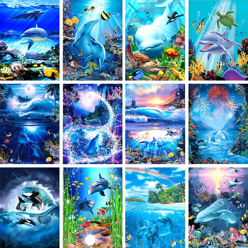 

Ocean Whale Dolphin 40×50CM DIY Painting By Numbers Picture Colouring Zero Basis HandPainted Oil Painting Unique Gift Home Decor