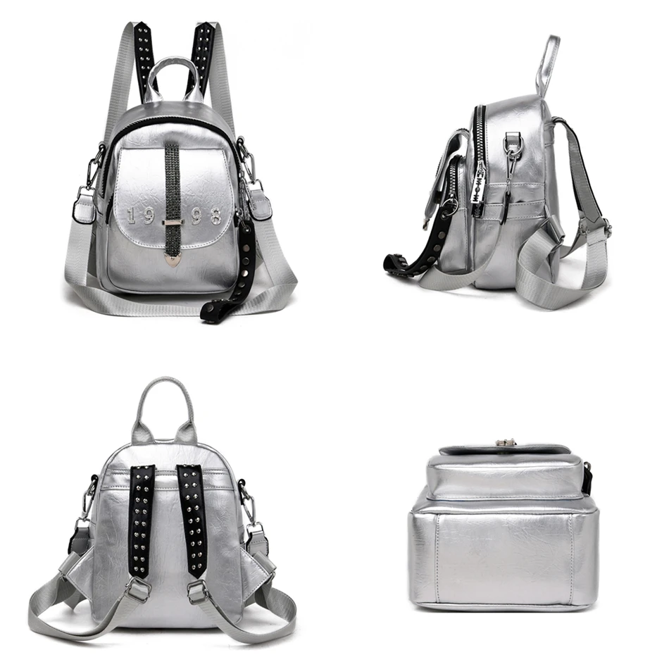 2019 New 3 in 1 Women Soft Leather Backpack High Quality Luxury Ladies Diamond Shoulder Bags Fashion Rivet Bag For Teenage Girls | Багаж и