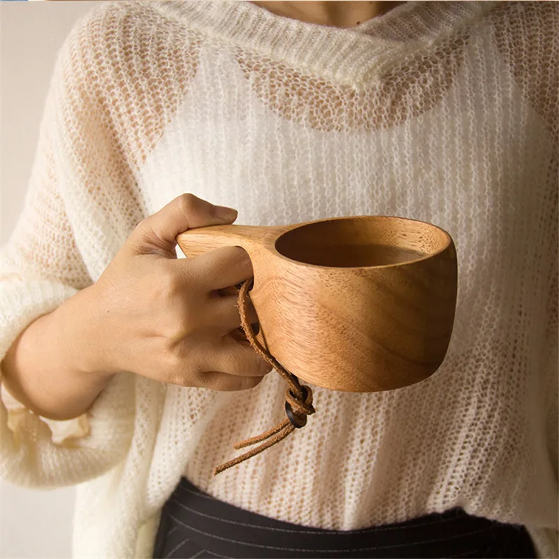 

Деревянная кофейная кружка в японском стиле, портативные резиновые деревянные чайные стаканчики для молока, кружки для питья, посуда для на...