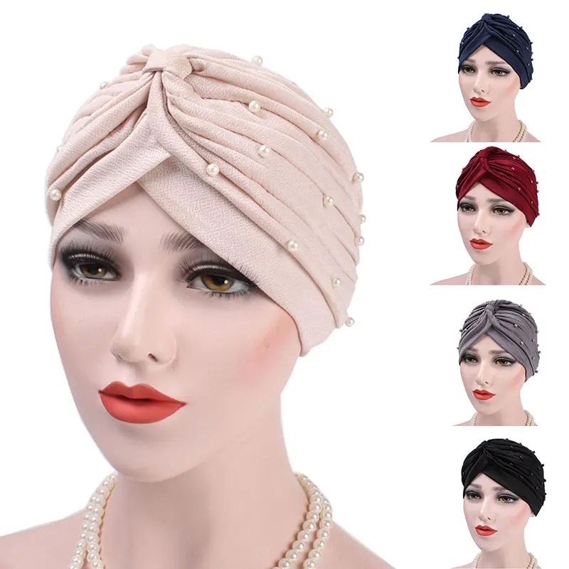

Stretch Women Turban Hat Cotton Head Cover Muslim Hat Solid Color Turban Hats For Lady Headscarf Bonnet Indian Cap Head Wrap