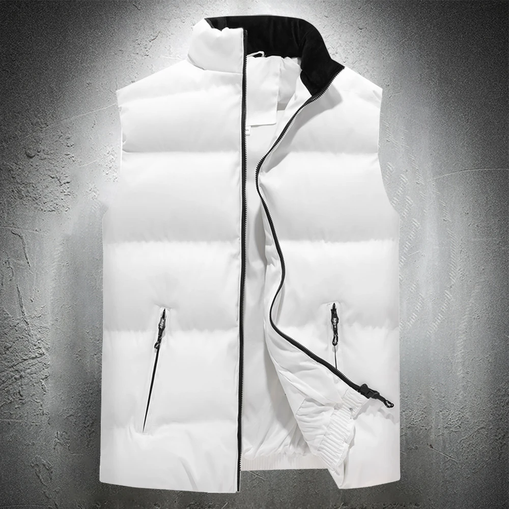 Жилет мужской с хлопковой подкладкой белый без рукавов воротником-стойкой