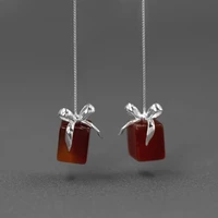 inature 925 sterling silver red agate exquisite gift box long drop earrings for women wedding party christmas gift