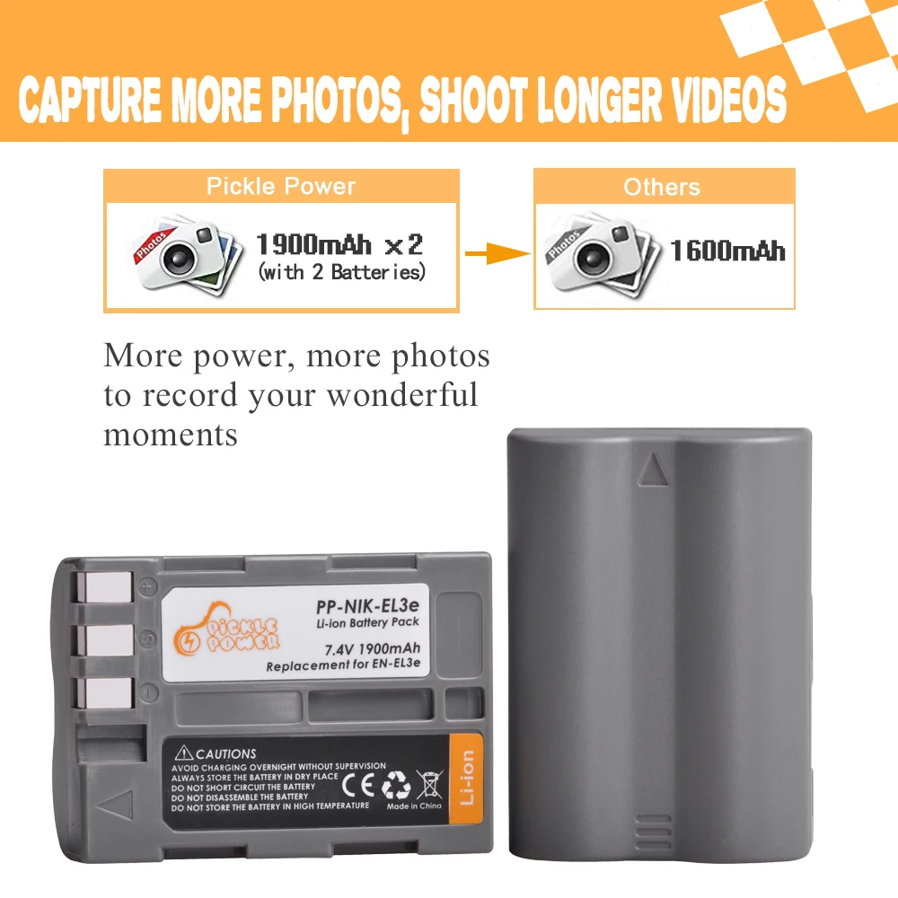 Аккумулятор 1900 мАч EN EL3e EN-EL3e + двойное зарядное устройство для Nikon D50 D70 D80 D90 D100 D200 D300