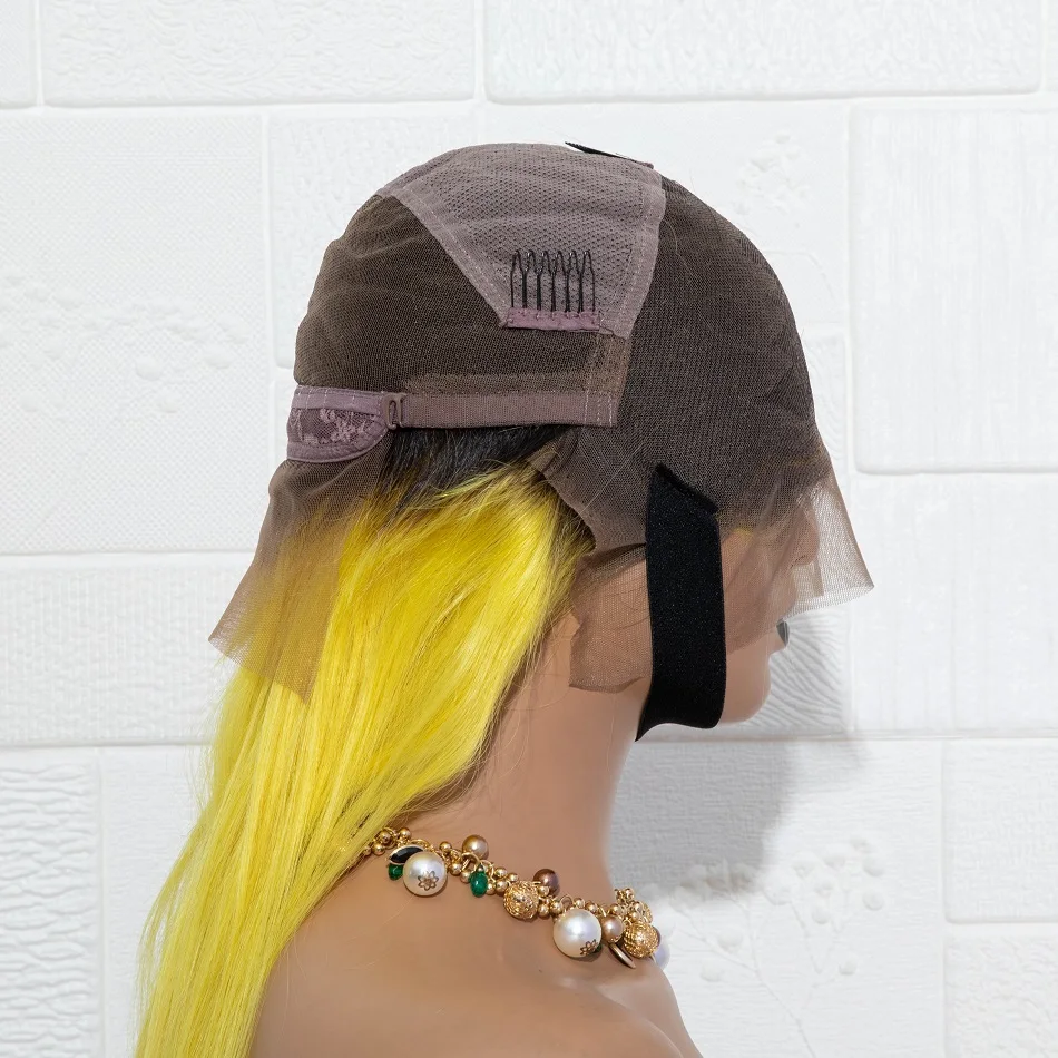 

Human Hair Wigs 1B Green Yellow 18Inch Full Lace Frontal Wigs Highlight Colored Brazilian Virgin Hair Glueless For Women