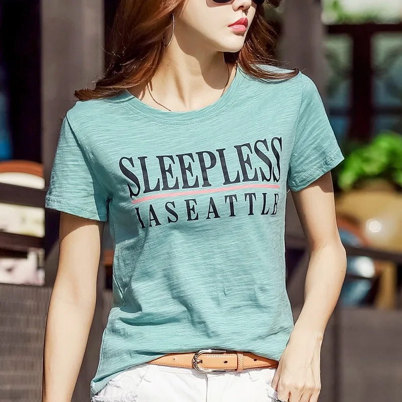 

100% Cotton T Shirt Woman O Neck Short Sleeve T-shirt Woman 2021 New Summer Fashion Women Shirts Korean Style Plus Size Shirt