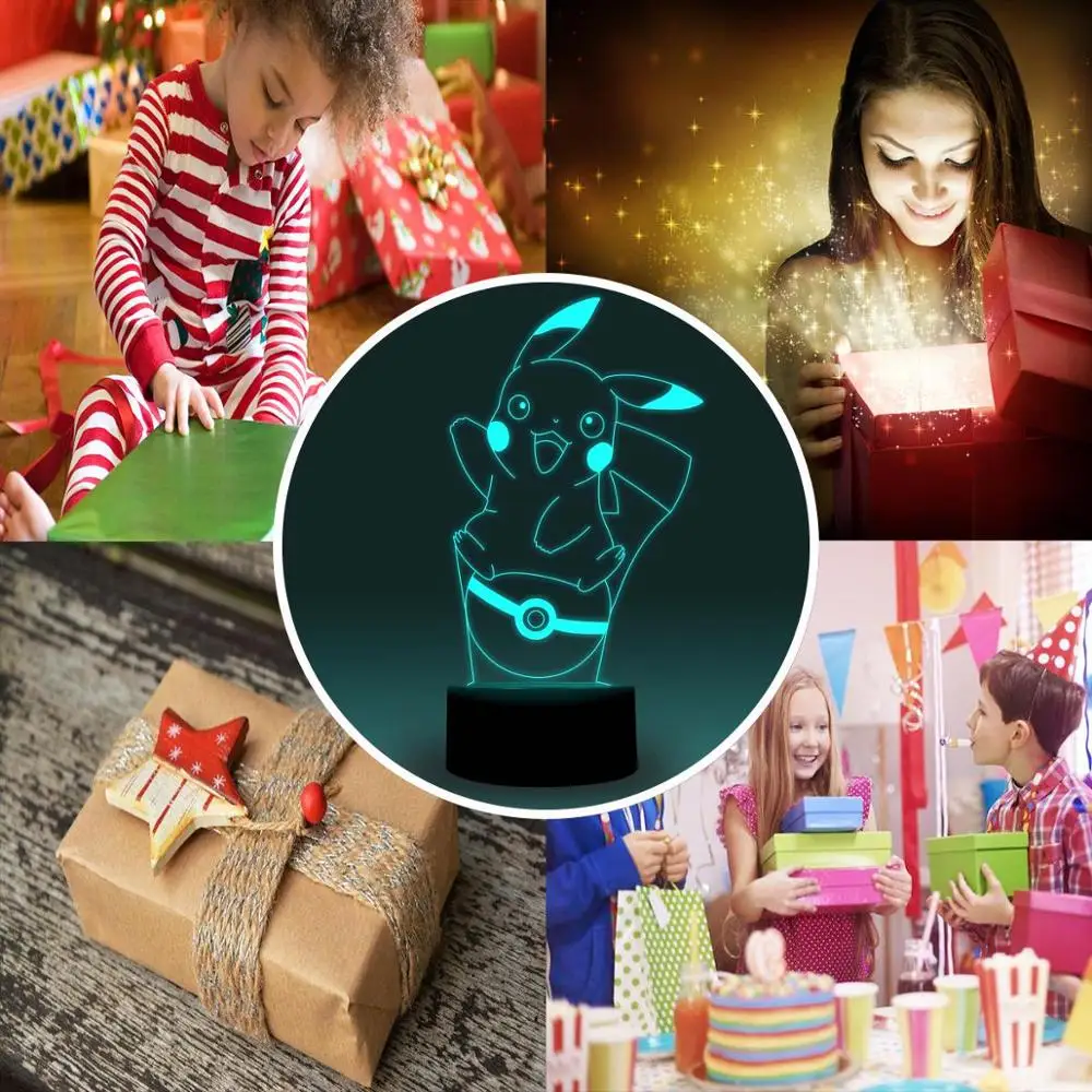 NiteApps 3D Покемон Пикачу ночник настольная иллюзия Лампа подарок на день рождения приложение/сенсорный контроль