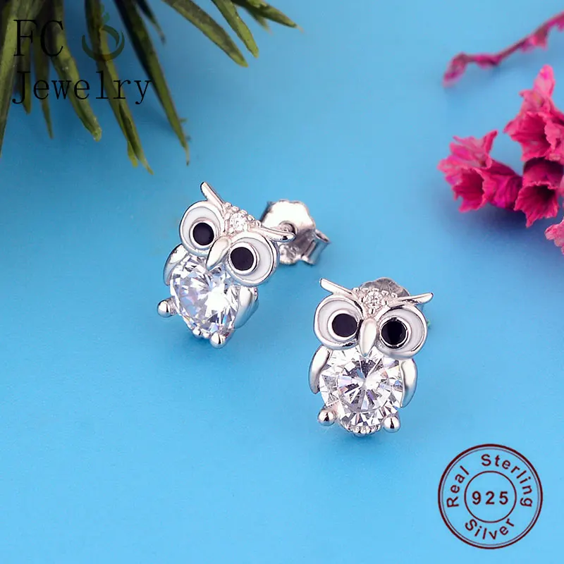 FC Jewelry 100% Серебро 925 пробы Сова цирконий эмаль черная фотография для женщин