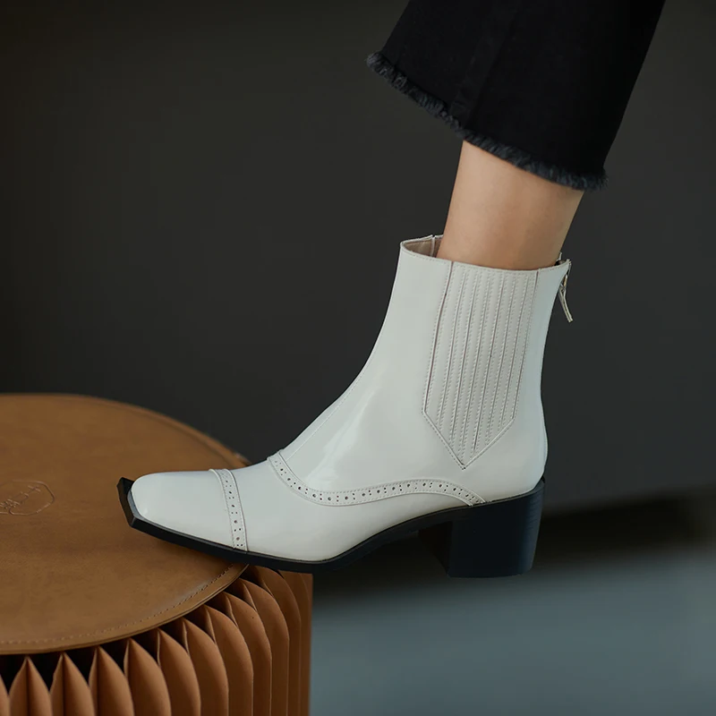 Женские ботильоны в британском стиле с квадратным носком белые кожаные короткие