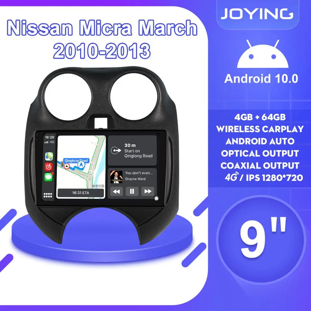 

Joying 9" Android10 Car Radio for Nissan Micra March 2010-2013 GPS Carplay DSP SPDIF Subwoofer Bluetooth5.1 Android-auto DAB DVR