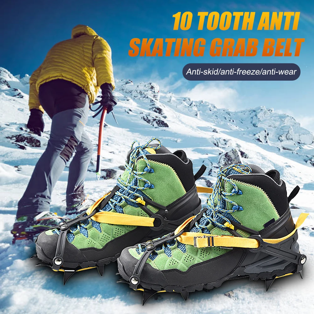 

10 Teeth Anti-Skid Crampons Climbing Gear Snow Ice Climbing Shoe Steel Ice Grippers Shoes Crampon Mountaineering Traction Device