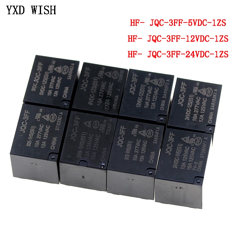 5Pcs 10A Relay HF3FF - JQC - 3FF - 5VDC - 1ZS 12VDC -1ZS 24VDC-1ZS(551) 5Pin DIP5 HF- JQC-3FF - 5V 9V 12V 24V DC Relays