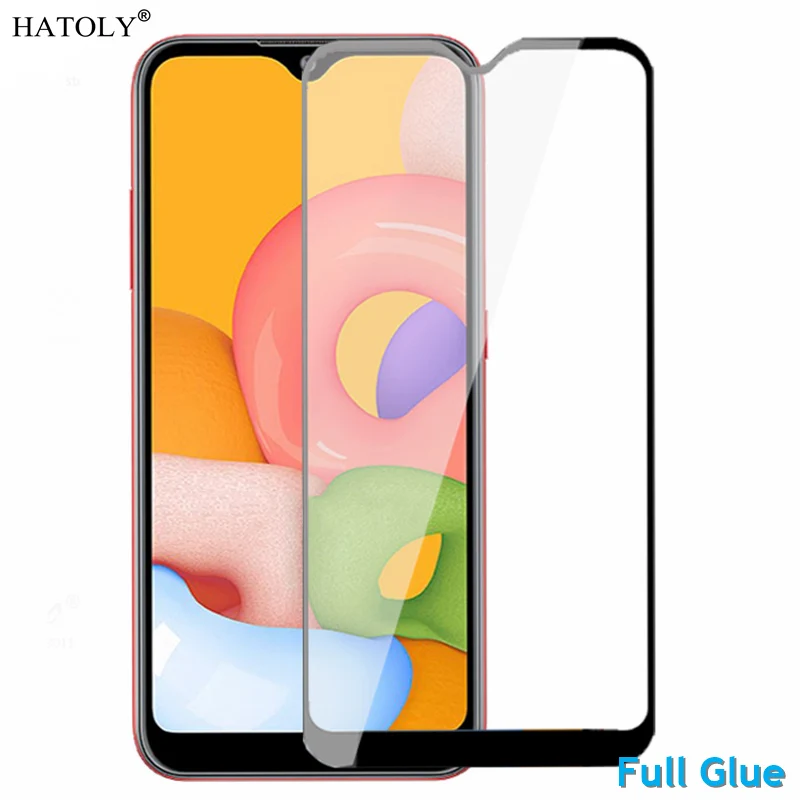 Protector de pantalla de vidrio templado para Samsung Galaxy A01 A01 A015F/DS, pel&iacute;cula de borde curvado 3D, 2 uds.-0