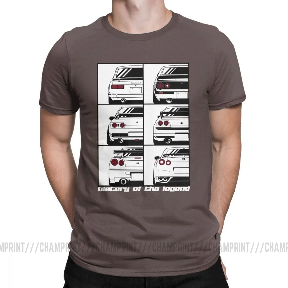 Мужские GTR Skyline история футболки автомобили моторы Japan JDM Datsun хлопковая одежда короткий рукав вырез лодочкой футболка большой размер футболки - Цвет: Коричневый