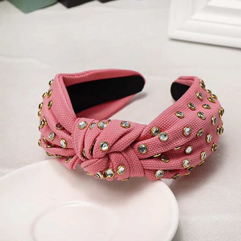C498 hot pink Винтажная Женская повязка для волос со стразами, головная повязка в виде чалмы, аксессуары для волос для девочек, обруч для волос, бандо - Цвет: C498 hot pink