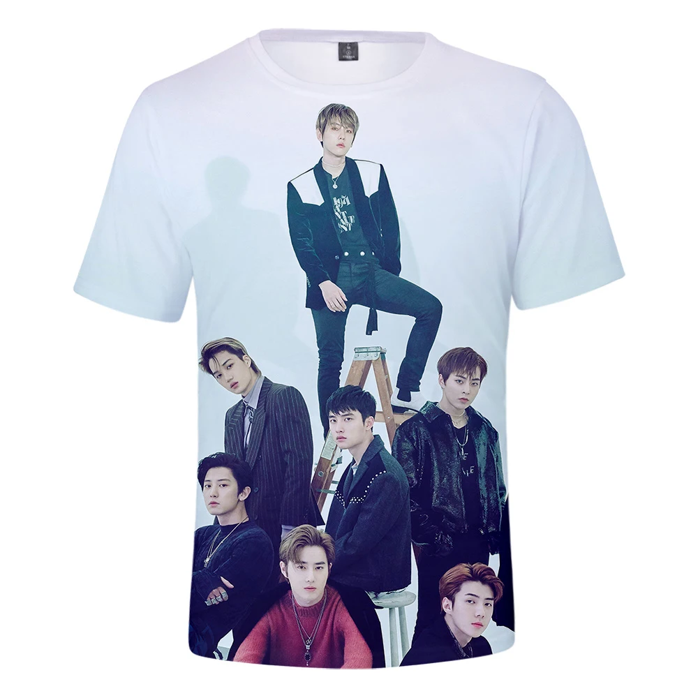 Новые корейские Kpop EXO LOVE SHOT 3D футболки для женщин и мужчин модные с коротким