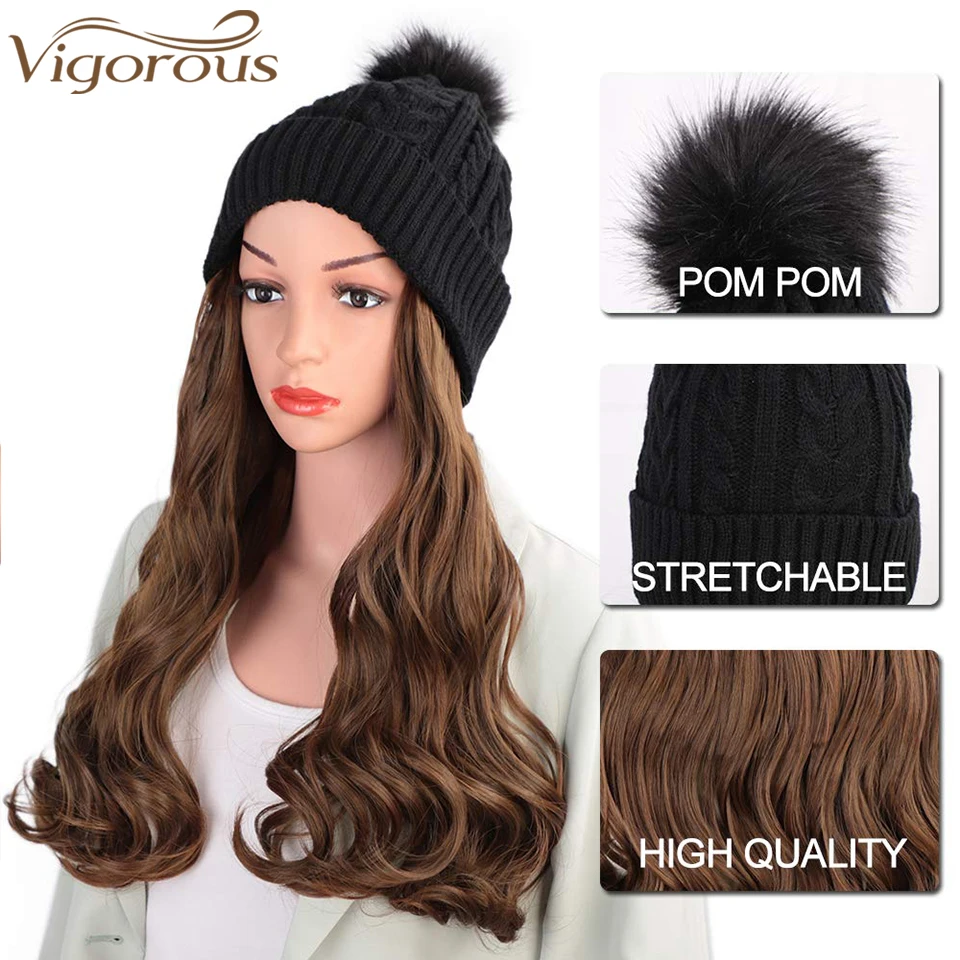 Vigorous Synthetic Beanie Hat with Hair 