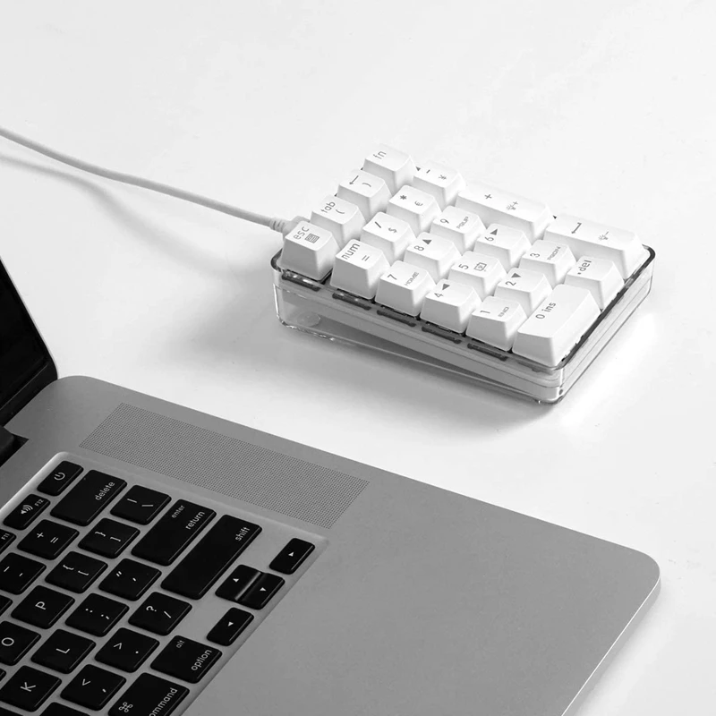 

Mechanical Numeric Keypad Wired Gaming Keypad Crystal Case White Backlit 21 Keys Mini Numpad Portable