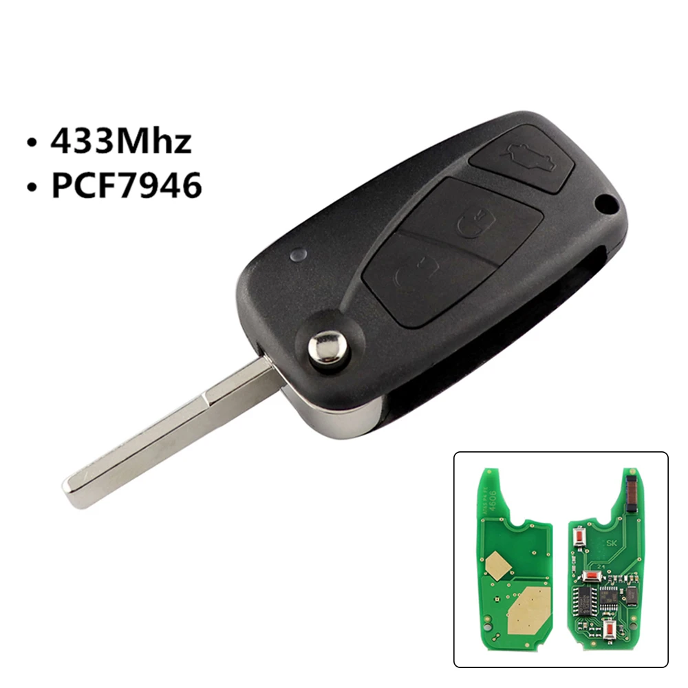 

Пульт дистанционного управления YIQIXIN, 3 кнопки, 434 МГц, для Фиат 500, панда, идея, пунто, стило, дукато, чип PCF7946, синий, черный