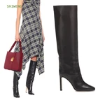 Женские весенние сапоги выше колена, сапоги с квадратным носком, длинные сапоги на высоком массивном блочном каблуке, зимняя обувь для женщин, 2021