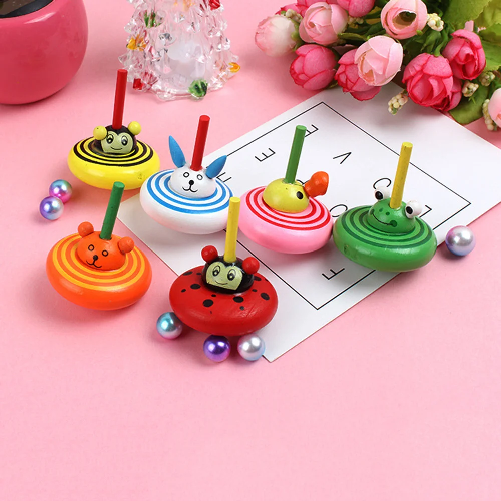 

6pcs of One Bag Wooden Creative Spinning Funny Colorful Peg-top Adorable Animal Gyroscope (Random Style)