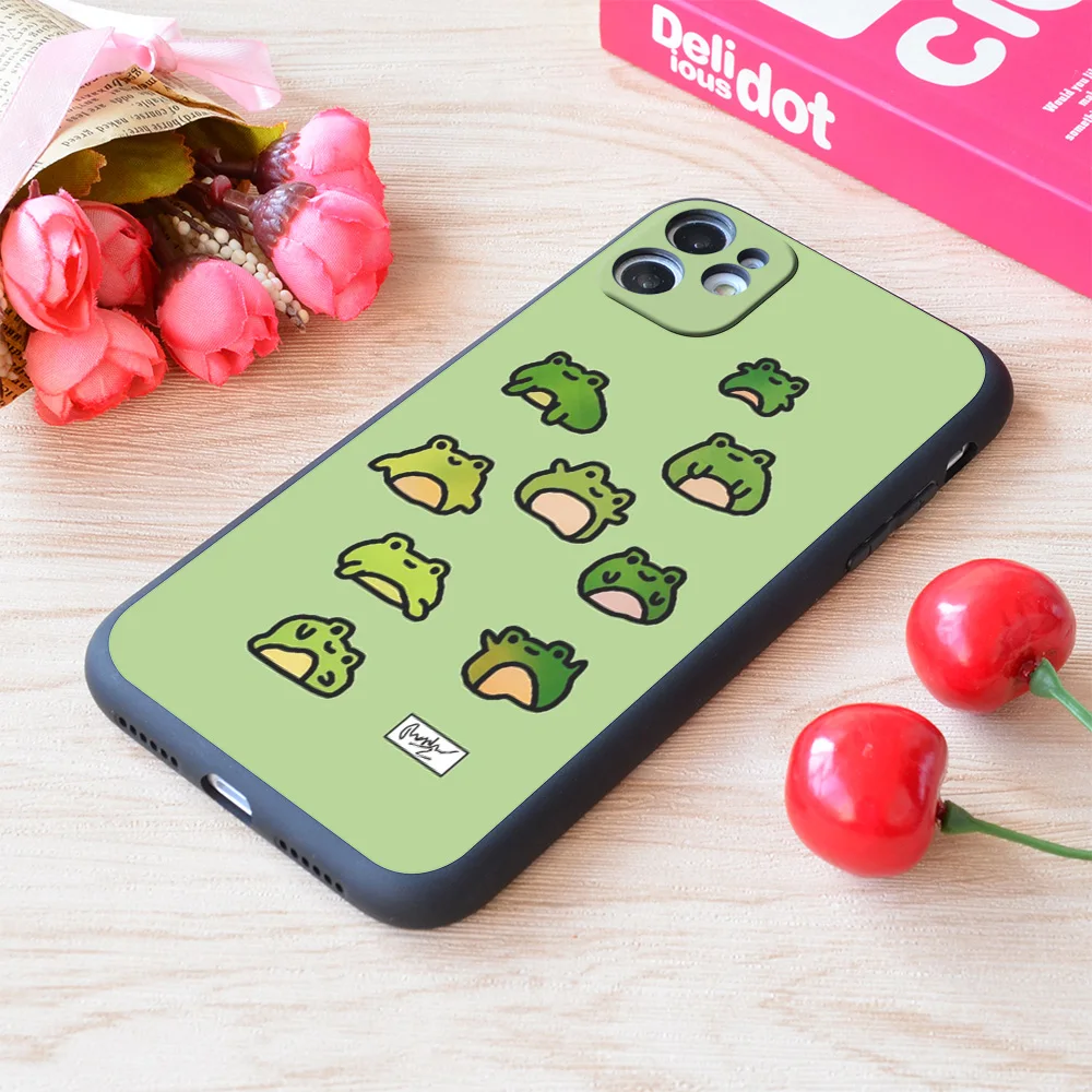 

For iPhone Frogs Doodle Print Soft Matt Apple Case