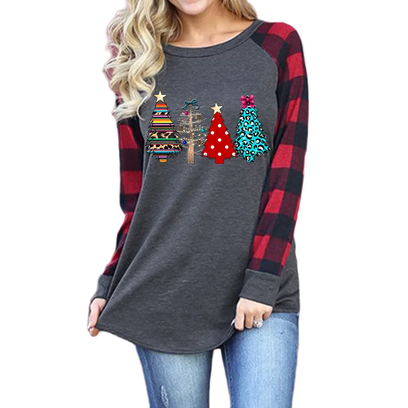 

Carney top Christmas tree print round neck long sleeve T-shirt girl