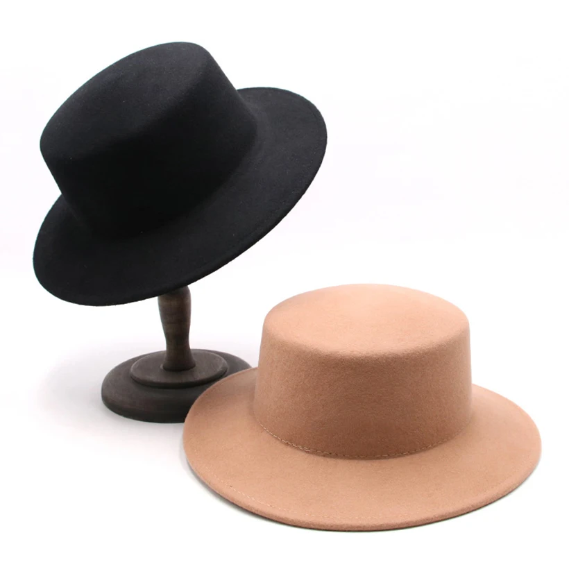 Flat Brim Top Hat Fashion Imitation Wool Ladies Clothing British Wild Jazz New Woolen Warmth Retro Casual Elegant Round Caps