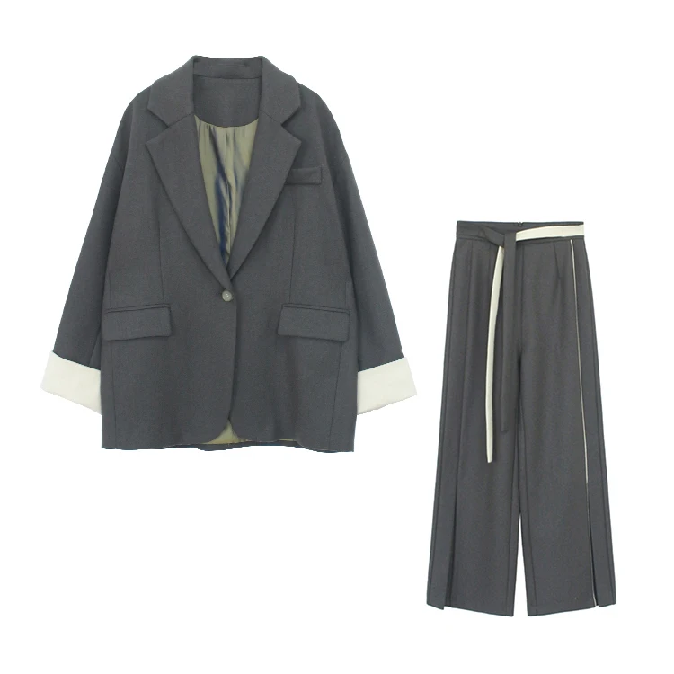 Женский шерстяной комплект из 2 предметов зимний пиджак кардиган и брюки с