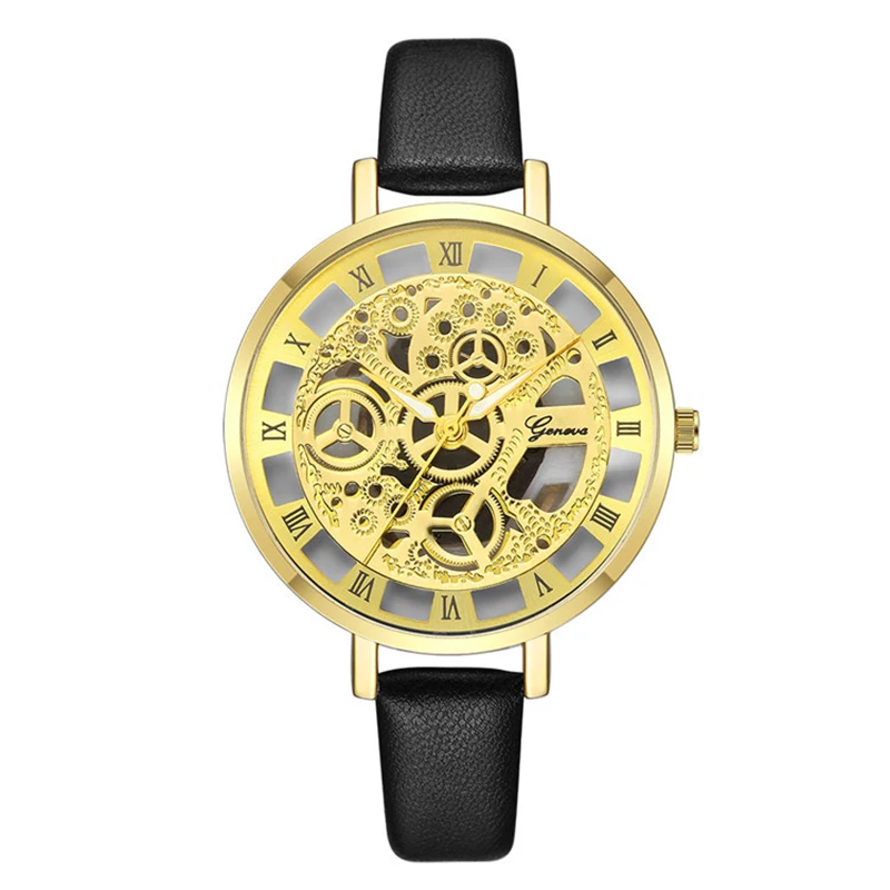 Мужские и женские модные повседневные часы Relojes Hombre ажурные Изысканные с кожаным